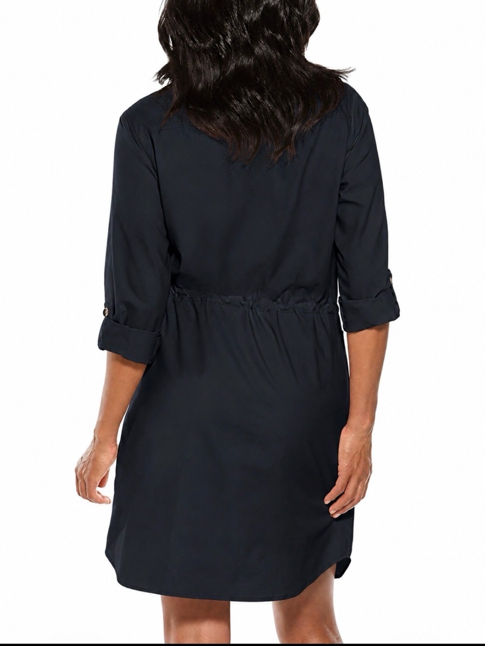 Coolibar Napa Travel Button Up Shirt Dress XL Black RollTab Sleeve UPF50 Classic - Picture 8 of 16